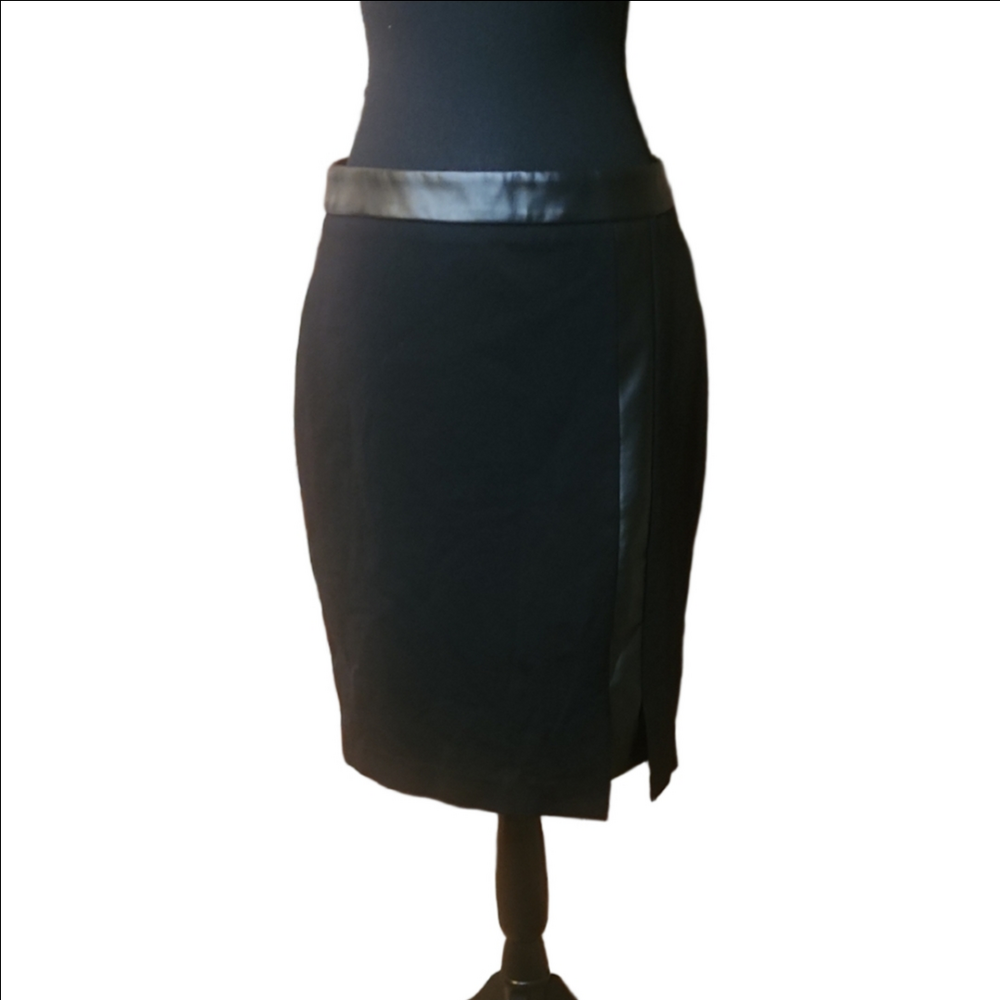 White House Black Market Black Pencil Skirt with Leather Accent